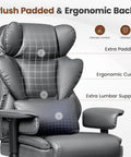 Boss Level Big And Tall Office Chair With Footrest And Lumbar Support, gray ergonomic backrest with padding and lumbar support
