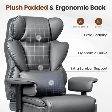 Boss Level Big And Tall Office Chair With Footrest And Lumbar Support, gray ergonomic backrest with padding and lumbar support