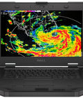 Rock Solid 14 Inch Rugged Business Laptop With Intel Core I5 Processor 16GB Ram 256GB Solid State Drive IP65 Weather Sealed Chassis Windows 11 Pro displaying weather radar.