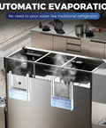No Fuss Heavy Duty Cold Locker 72 Inch Commercial Freezer Three Door Solid Build showing automatic evaporation feature.