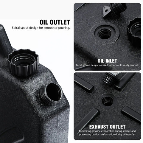 Close-up of spout and outlets on a 10 Quart ABS Oil Drain Pan With Spout Low Profile Catch Basin For Harley Davidson Touring And Softail Models.