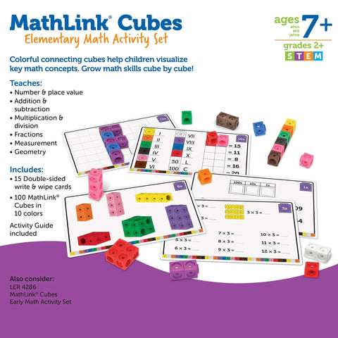 Kid Friendly Hands On Linking Math Cubes For Elementary Math Learning with cards and colorful counting blocks.