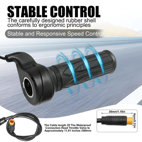 Full Twist Throttle Grip for Electric Bikes and Foldable Scooters with Anti Slip Surface Waterproof 3 Pin Plug Fits 22.2mm Handlebars Works Across 12V to 72V Systems Easy Wire Setup Bright Yellow