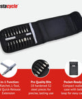 T-Handle Ratchet Wallet Kit Ride-Ready Pocket-Sized Three-Way Tool Set With Twelve Bike-Specific Quarter-Inch Bits shown in black case