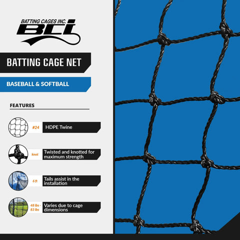 Features chart of Backyard Batting Cage Net For Baseball And Softball Practice HDPE Pitching Netting With 24 Twine 12 By 14 By 70 Ft