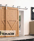 Brushed Nickel Double Track U Shape Bypass Sliding Barn Door Hardware Kit For Two Doors, 6.6ft installed view
