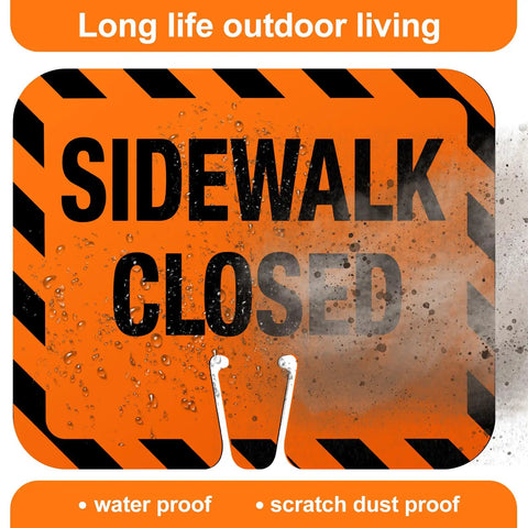 Heavy Duty Plastic Sidewalk Closed Signs Bulk 6 Pack Rock Solid Traffic Control Board Weather Resistant Road Work Warning For Crews And Job Sites Built Tough For Daily Street Use Crew Favorite Quick Assembly Included, orange and black sign showing 'SIDEWALK CLOSED'.