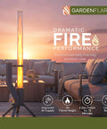 Stainless Steel Pellet Stove Smokeless Firepit For Ambiance On The Patio with glowing fire tube at sunset on outdoor furniture.
