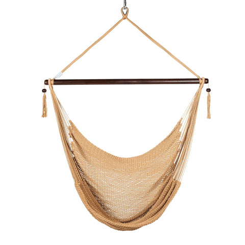 Ultra Comfy 48 Inch Polyester Hammock Chair With Built In Footrest, Spacious Ergonomic Swing Seat in Tan, Front View