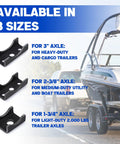 3 sizes of 4 Pack Trailer Axle Spring Perch Seats for 3 Inch Round Axles, Heavy Duty Steel, ideal for cargo and farm trailers.