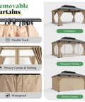 12x14 Heavy Duty Hardtop Gazebo With Double Metal Roof Wood Outdoor Pavilion With Privacy Curtains And Mosquito Netting