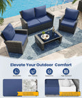 Outdoor Chair Cushions Set Of 4 Replacement Cushions For Patio Furniture Deep Seat Cushions With Water Resistant Removable Covers Navy Color arranged on rattan patio furniture by a pool