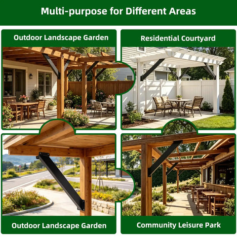 12 Pack 45 Degree Angle Bracket Kit For Wood Pergolas And Outdoor Builds Heavy Duty Carbon Steel Rustproof With Black Powder Finish Built To Last Sturdy Triangular Support That Keeps Beams From Wobbling Universal Wooden Connections, pergola brace in wood frame
