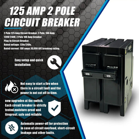 125 Amp 2 Pole Plug In Circuit Breaker For 120 And 240 Volt Built Tough Thermal Magnetic Interrupter with load centers
