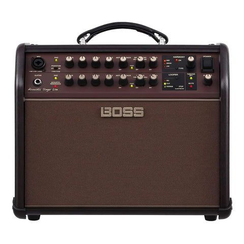 Front view of 60W Acoustic Guitar And Vocals Combo Amplifier With Real-Time Harmony, showcasing controls and knobs.