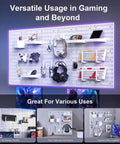4 Pack White Pegboard Panels for Walls Heavy Duty PP Plastic Pegboard Wall Organizer in gaming room view