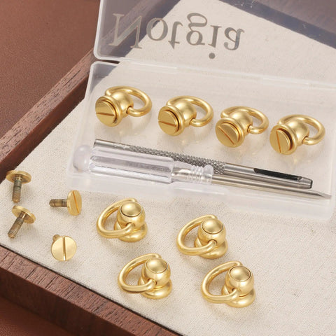 4Pcs Brass D Rings For Purses Rotatable Bag Strap Hardware With 360 Degree Ball Studs And Screws Leather Craft Repair Kit