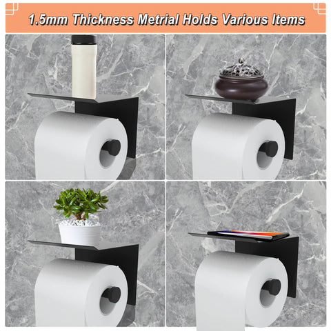 Black Wall Mounted Toilet Paper Holder With Shelf That Fits Mega Roll Up To 5.51 Inches Diameter SUS 304 Stainless Steel Rustproof