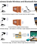 Wireless Portable 1D And 2D Barcode Scanner With Stand Bluetooth USB No Software Needed Rechargeable Battery Handheld Inventory Scanner For POS QR Reader 1D 2D Codes, showing connection options to laptop and tablet via wireless dongle and Bluetooth.