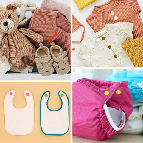 No Sweat No Sew Plastic Snap Fastener Kit With Heavy Duty Click Tool Assorted 12Mm Half Inch Bright Fabric Snaps for baby clothes and accessories.