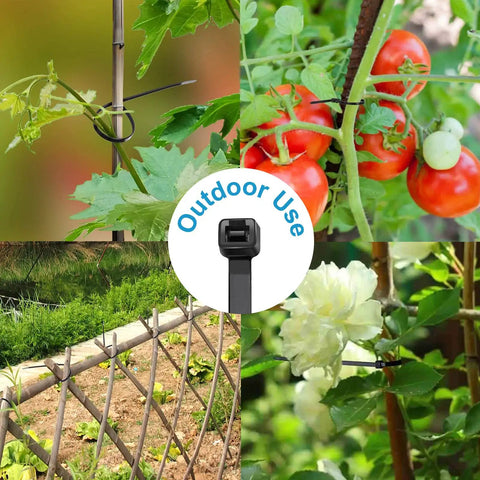 8 Inch Zip Ties 100 Pack With 40Lb Tensile Strength Black Cable Ties securing plants and fencing outdoors