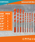 Cortool 10-piece masonry drill bit set with carbide tips, orange-coated bits, sizes 5/32 in to 1/2 in, with storage case.