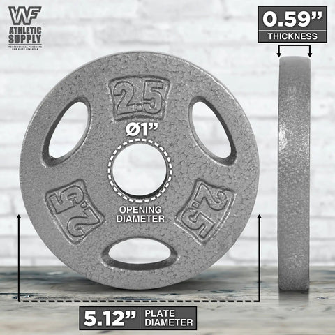 Adjustable Barbell and Dumbbell Weight Set With 1 Inch Threaded Chrome Knurled EZ Curl Or Straight Bar Handle For Home Gym Gainz Strength Training 105 Lb Total Includes 72 Inch Bar Plates And Star Lock Collars Gray featuring 2.5 lb plate, 1 inch opening, 5.12 inch diameter, 0.59 inch thickness.