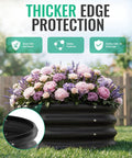 Raised Garden Bed With Open Bottom No Cap Made From 0.6 mm Galvanized Steel In Black Durable And DIY Friendly Easy Assembly 2 By 2 By 1 Ft Open Drainage For Healthy Plants Pack Of 1 filled with blooming flowers, emphasizing thicker edge protection.