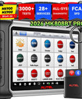 MaxiCOM MK808BT Pro Bidirectional Diagnostic Tool With 2026 Upgrade displaying automotive logos on screen