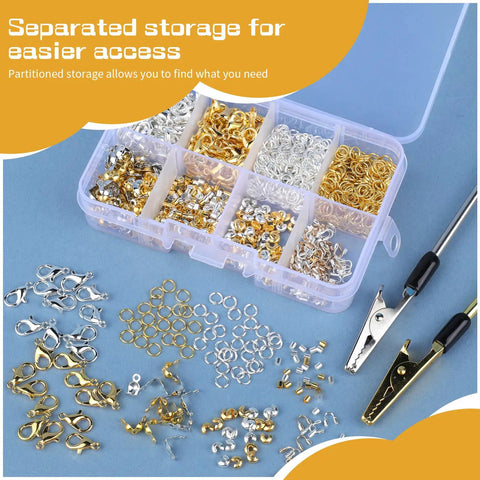1320 Pcs Jewelry Making Kit With Crimp Beads Crimp Tubes Knot Covers Bead Tips Jump Rings And Lobster Clasps In Sturdy Storage Boxes
