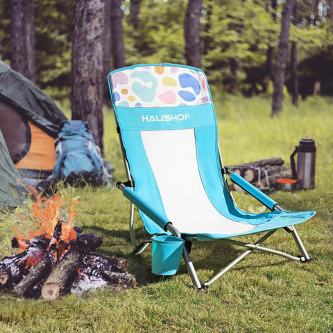 Low Seat High Back Beach Chair With Mesh Back Folding Design Lightweight Grab And Go Outdoor Camping Chair In Campground