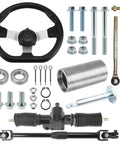 Go Kart Steering Wheel And Rack Pinion Kit 270mm 10.6 Inch Wheel 330mm 13 Inch Rack Adjustable Shaft Tie Rod End Assembly