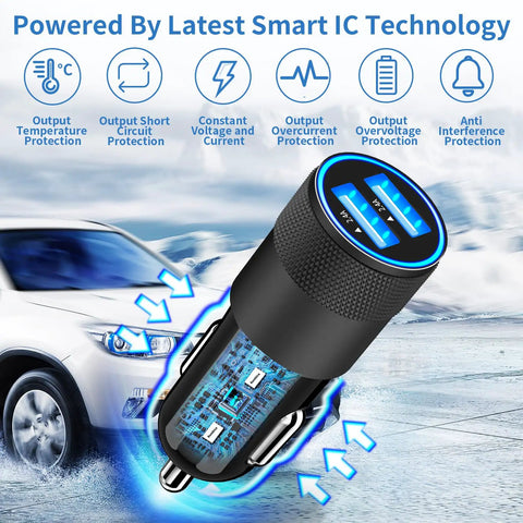 MFi Certified Dual USB Car Charger with 12W Fast Charge, Cigarette Lighter Power Adapter, 4.8A Peak near a car