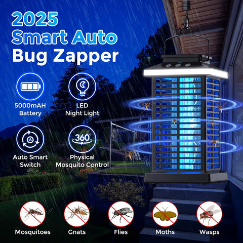 Outdoor Mosquito Zapper 2 In 1 Rechargeable Bug Zapper With 5000mAh Battery And LED Night Light 4000V Electric Fly Zapper