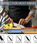 Pro Knife Sharpening Stone Kit With 4 Sided Grit 400/1000/3000/8000 displayed with chef using knife