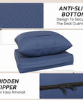 Outdoor Chair Cushions Set Of Four 23 By 20 By 4 Inches With Removable Cover Navy Waterproof And Fade Resistant shown with anti-slip bottom and hidden zipper