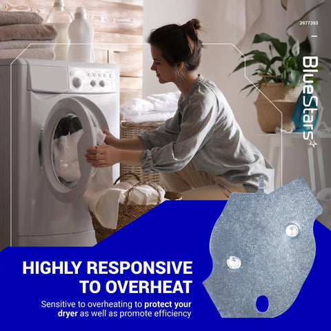 Woman using dryer with Two Pack Dryer Thermal Fuse That Fits Whirlpool Maytag Roper Kenmore KitchenAid Dryers Replaces AP3094244 3399848