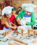 Children using 9 Piece Gnocchi And Pasta Making Set With Gnocchi Board, Pasta Cutter, Ravioli Stamp, Rolling Pin, Dumpling Makers