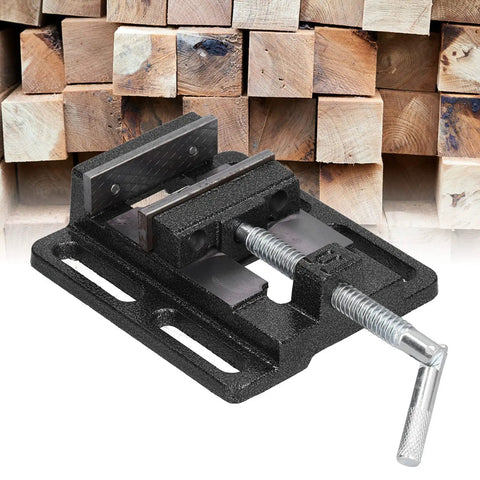 Mini Bench Vise 6.1 By 5.5 Inch Cast Iron Drill Press Vise with wood background