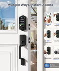 Smart Fingerprint Front Door Lock Set With App Control, Eight In One Keyless Entry Deadbolt installed on white door