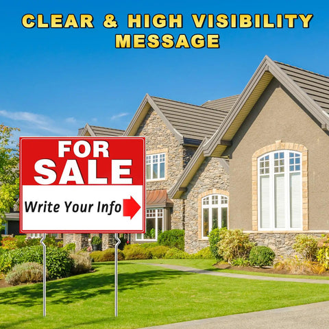 For Sale Yard Sign 17X13 Inch Double Sided Corrugated Plastic With Metal Stakes Waterproof Real Estate By Owner Car Garage Business