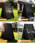 Four images of Waterproof Hammock Chair Stand Cover for 41L By 55W By 72H Swing Stands showing wind, water, UV, and snow protection.
