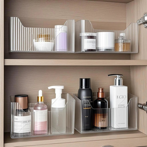Two Pack Cabinet Door Organizer With No Fuss Adhesive Wall Mount Bins Clear Storage Caddies Stackable Baskets