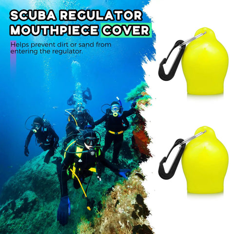 Scuba Regulator Mouthpiece Cover Dust Protector Cap with Stainless Steel Split Ring and Clip, Neon Yellow Finish