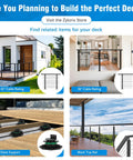 Composite image showing deck building materials including 42" and 36" cable railing, deck support, and black top rail for decking projects.