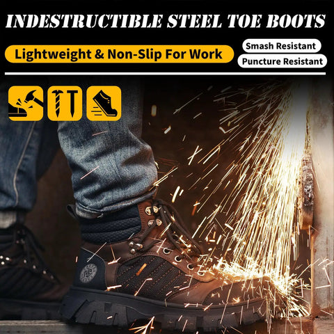 Waterproof Steel Toe Boots For Men 6 Inch Built Tough Comfort Safety Work Boots with non slip puncture resistant outsole