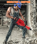 Solid Build Heavy Duty Electric Jack Hammer Concrete Breaker Demolition Rig For Ripping Through Slabs Quick Change Chuck System With Armor Case Makes Hard Labor Feel Light in action, breaking concrete.