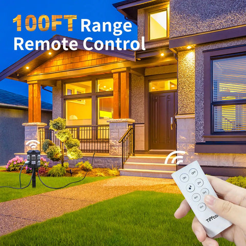 Outdoor Power Strip With 50 Ft Extension Cord And 100 Ft Remote Control Dusk To Dawn Water Resistant Timer 6 Grounded Outlets for yard