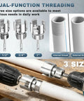 All In One Pipe Threading Kit For Internal And External Threads With 1/2 Inch 3/4 Inch And 1 Inch PVC Tubing Drill Friendly Thread Cutter Set For Quick Plumbing Repairs And Home DIY Projects.