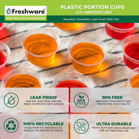 Heavy Duty 2 Oz Disposable Portion Cups With Airtight Lids Bulk 200 Piece Grab Bag For Meal Prep Salad Dressings Dipping Sauces Shot Glasses Lunch Boxes And Tailgate Nights